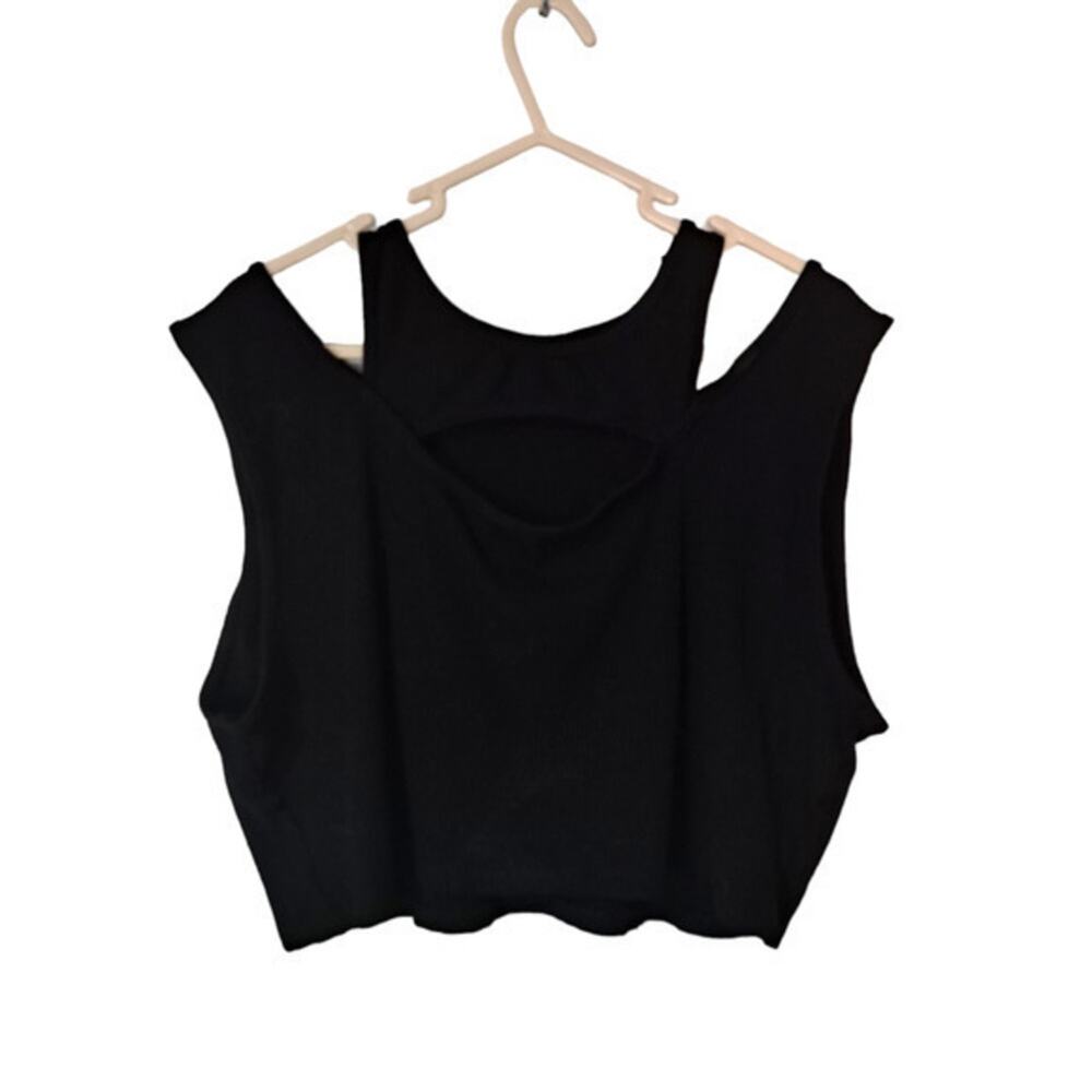 H&M Womens Sleeveless Ribbed Jersey Double-layered Cropped Top Black Size XXL